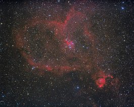 Heart Nebula Taken with a Takahashi FSQ-106ED refractor (with focal reducer) and Canon 60Da DSLR camera.