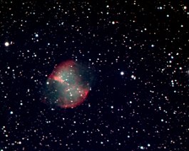 Dumbbell Nebula (M27) A 30-minute total exposure of the planetary nebula taken on June 25, 2001.